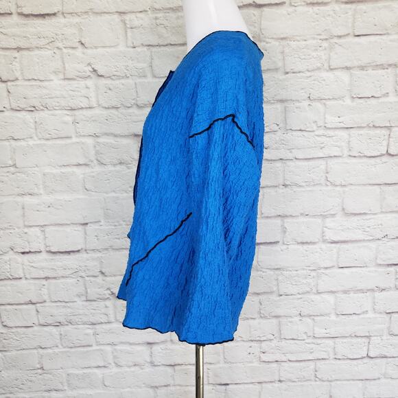 Habitat Sky Blue Textured Cotton Jacket Black Trim Button Front Size S - Picture 4 of 10